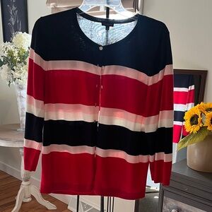 Talbots Navy, Red and White Knit Cardigan